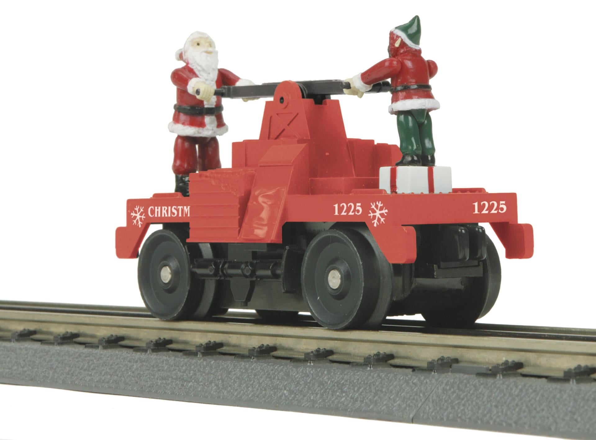 PREORDER MTH 30-5234 O Operating Hand Car w/Santa and Elf Â– Red