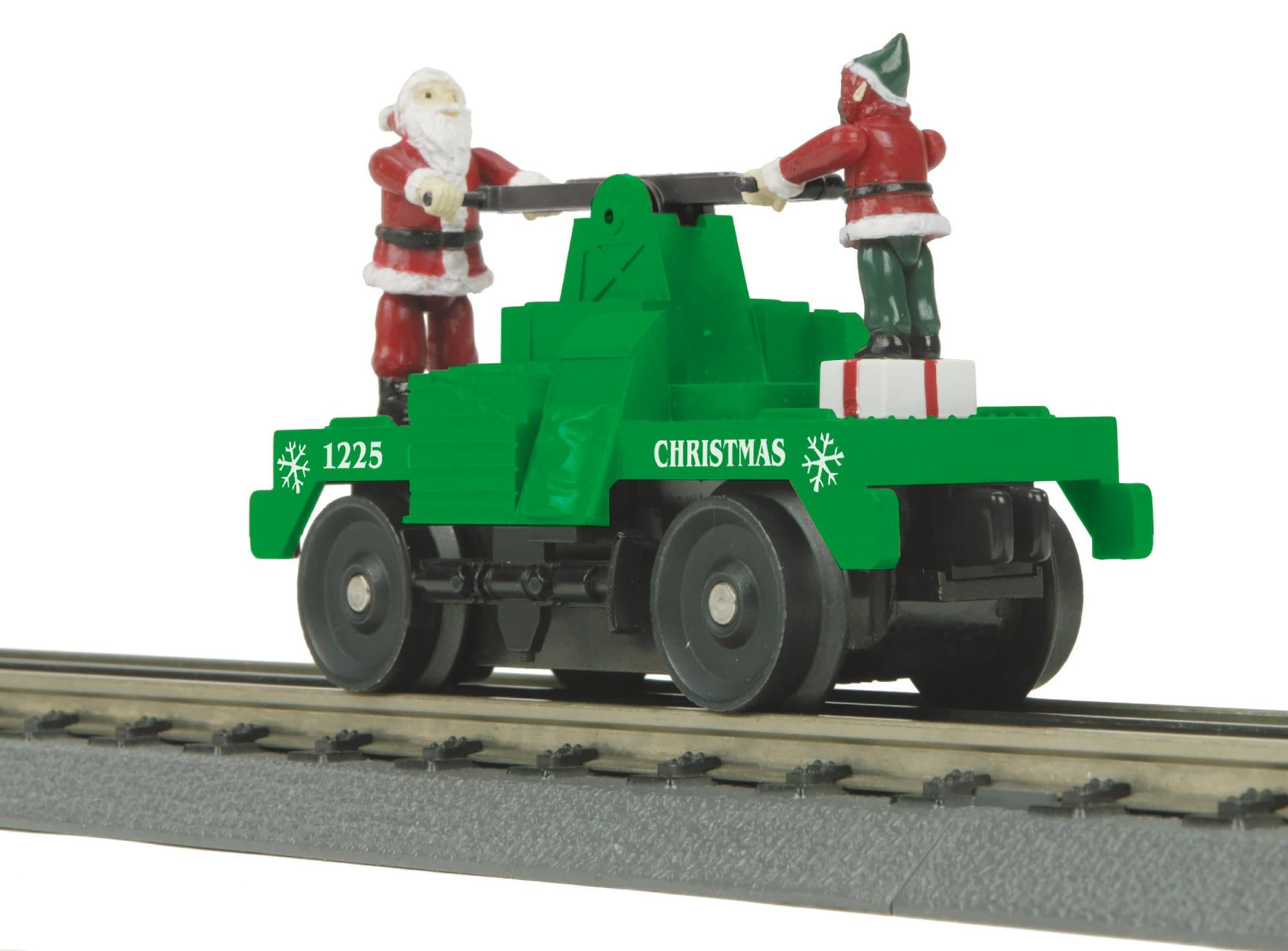PREORDER MTH 30-5256 O Operating Hand Car w/Santa and Elf Â– Green