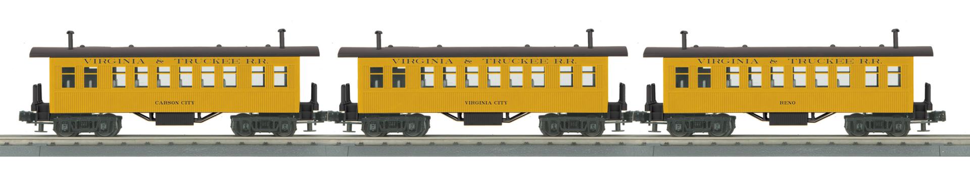 PREORDER MTH RailKing O 30-6456 Overton Passenger Car Set, Virginia & Truckee Carson City/Virginia City/35 (3-Pack)