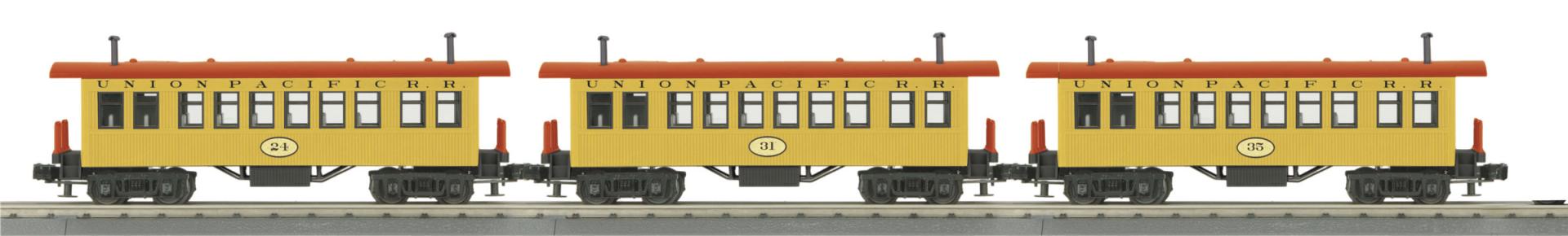 PREORDER MTH RailKing O 30-6457 Overton Passenger Car Set, Union Pacific #24/31/35 (3-Pack)