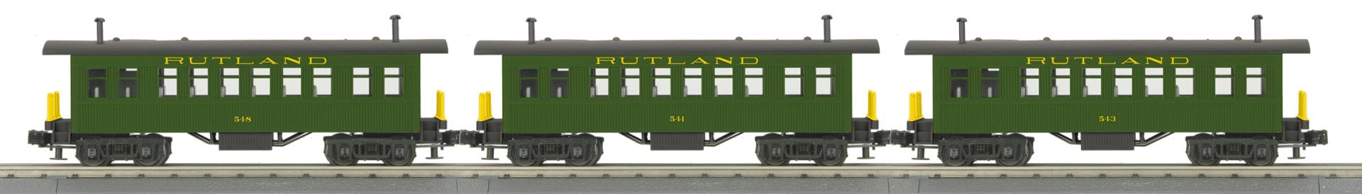 PREORDER MTH RailKing O 30-6458 Overton Passenger Car Set, Rutland #541/543/548 (3-Pack)