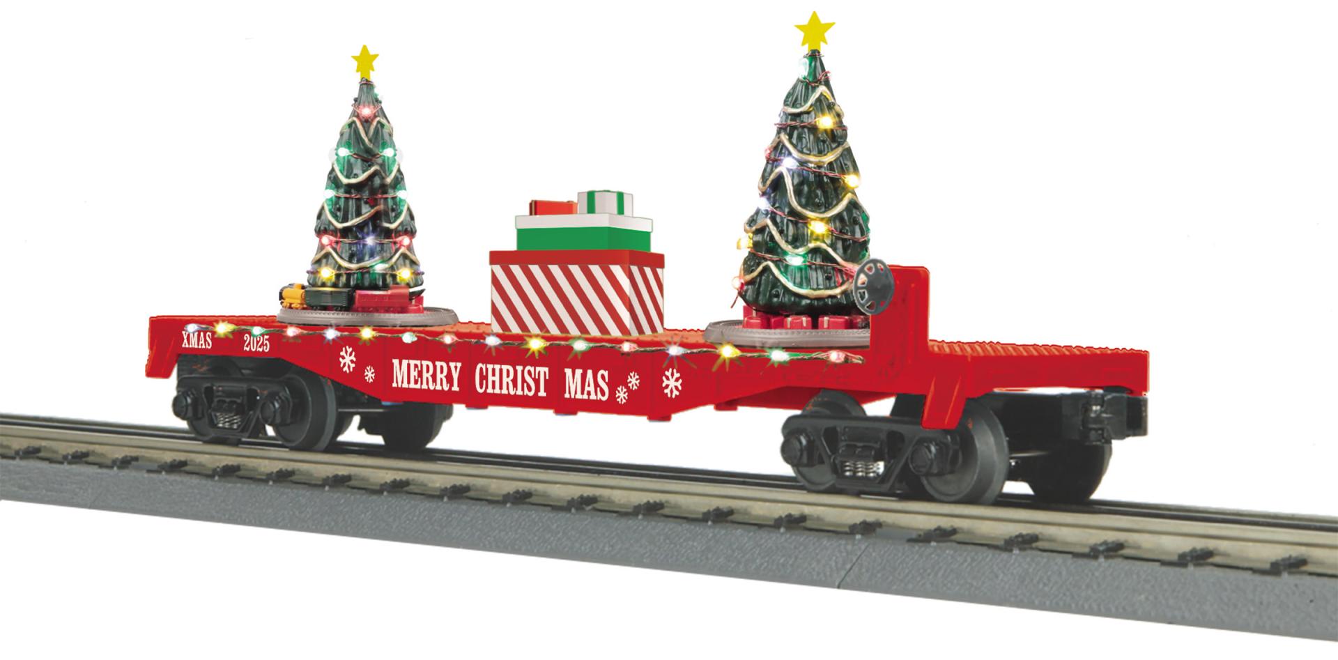 PREORDER MTH 30-76942 O Christmas Flat Car w/Lighted Christmas Trees – Red