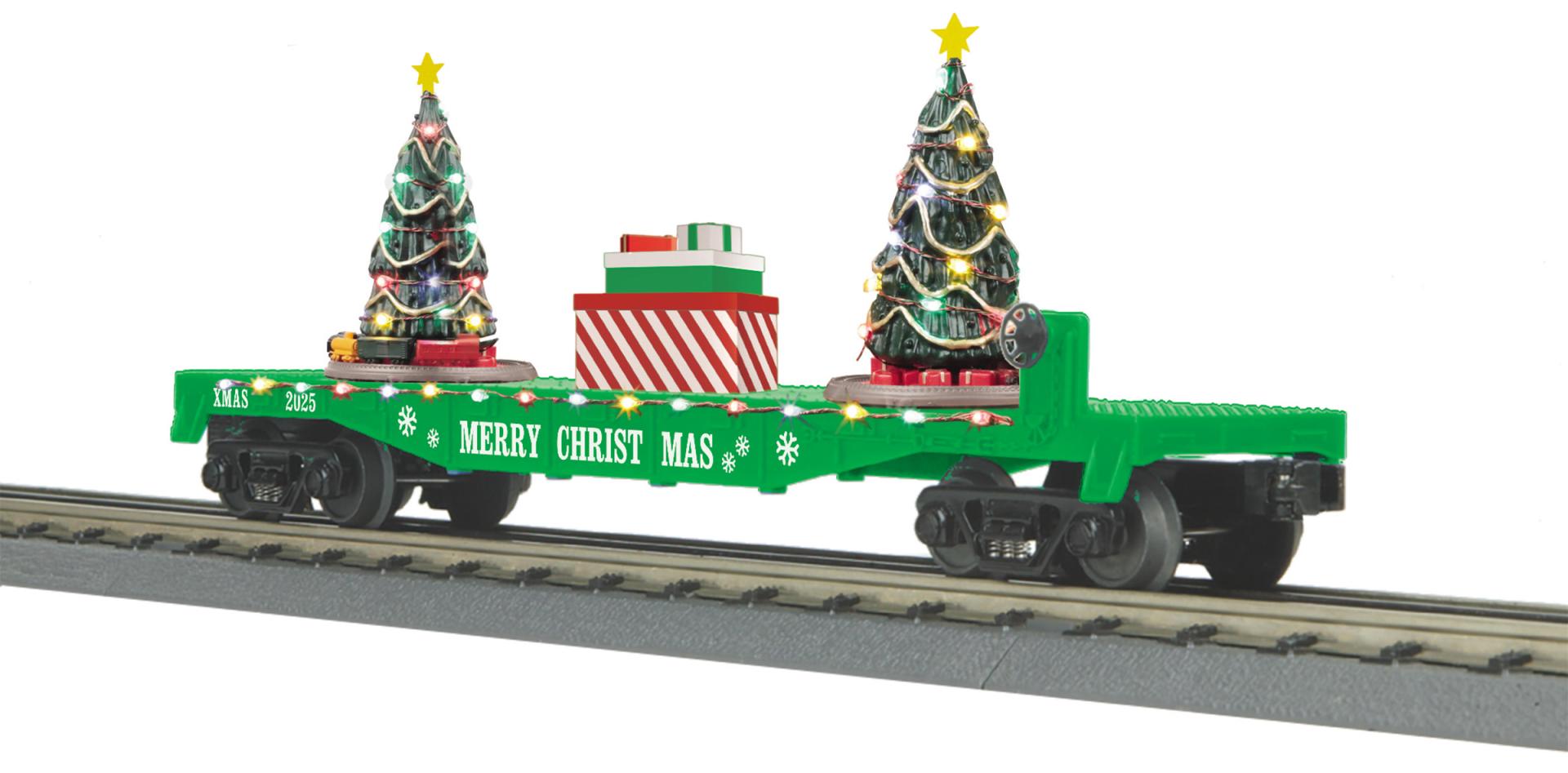 PREORDER MTH 30-76943 O Christmas Flat Car w/Lighted Christmas Trees – Green