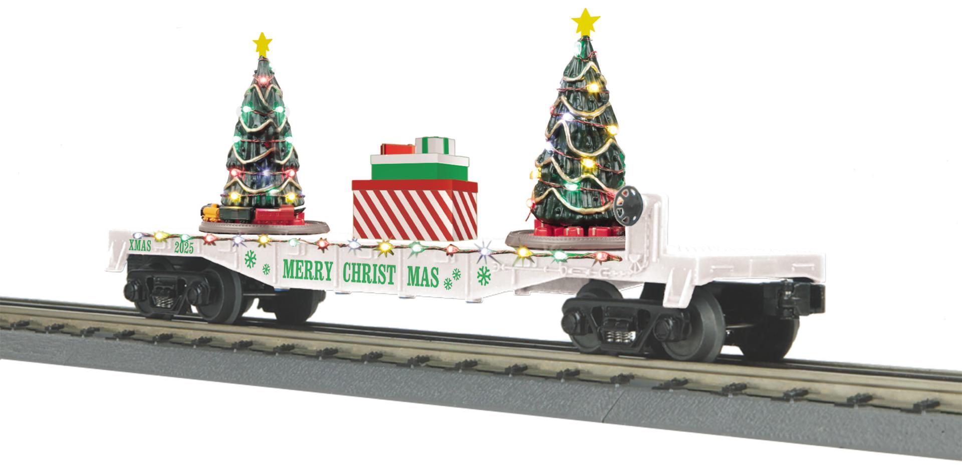 PREORDER MTH 30-76944 O Christmas Flat Car w/Lighted Christmas Trees – White