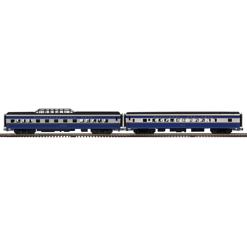 PREORDER Atlas Premier O 3001947 3-Rail 70' Streamlined Coach/Dome Car Set, Baltimore & Ohio #5501 LaPaz/5551 Sky Dome (2-Pack)
