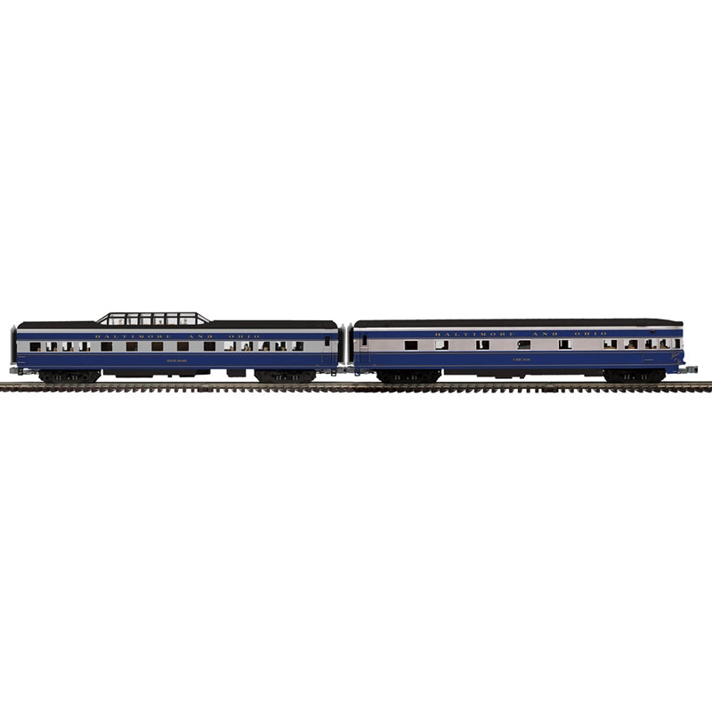 PREORDER Atlas Premier O 3001948 3-Rail 70' Streamlined Dome/Observation Car Set, Baltimore & Ohio #5550 High Dome/3315 Chicago (2-Pack)