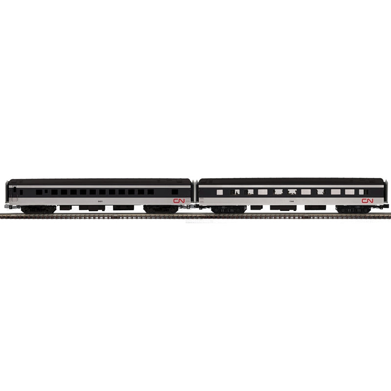 PREORDER Atlas Premier O 3001950 3-Rail 70' Streamlined Coach/Diner Car Set, Canadian National #5421/1436 (2-Pack)