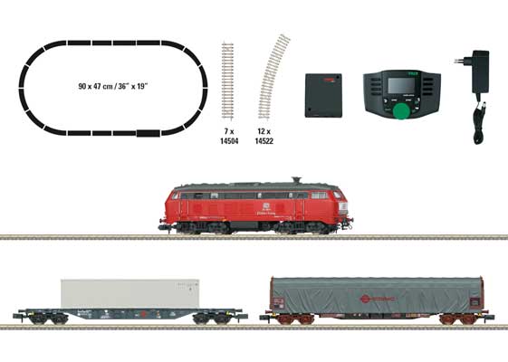 PREORDER Minitrix N 11161 Freight Train Digital Starter Set Railsystems RP Class 218 Diesel, 2 Cars, Track Oval, Command Station (DCC and Sound)