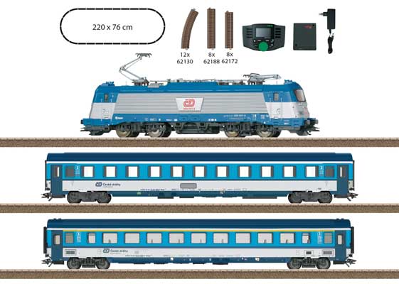 PREORDER Minitrix HO 21505 Czech State Railroad CD Passenger Train Starter Set Class 380 Electric, 2 Cars, Track Oval, Command Station (DCC and Sound)