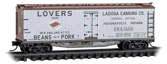 Micro-Trains N 049 00 990 40' Double-Sheathed Wood Reefer with Vertical Brake Wheel, Ladoga Canning NWX #14245