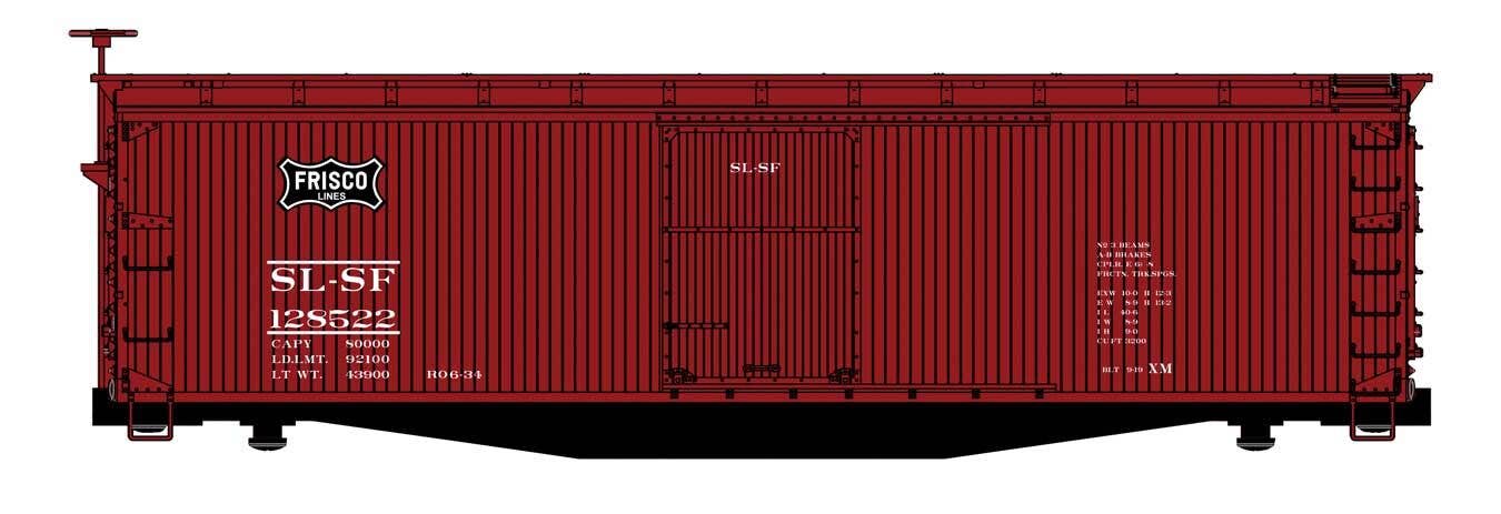 PREORDER Walthers Mainline HO 910-40199 40' Double Sheathed Wood Boxcar, St. Louis-San Francisco #128522 | 31.48
