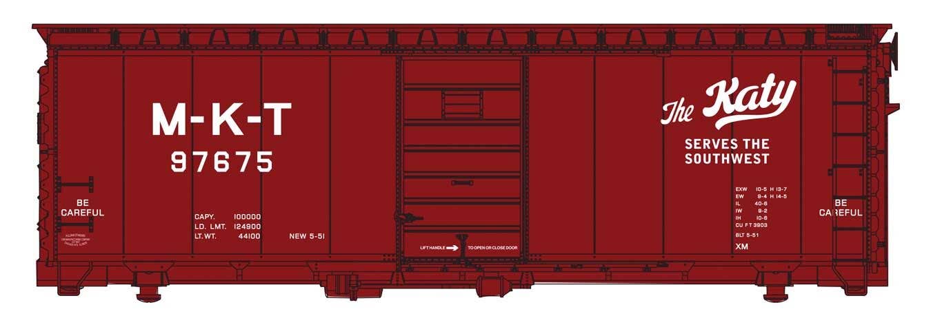 PREORDER Walthers Mainline HO 910-45513 40' PS-1 Boxcar, Missouri-Kansas-Texas #97675