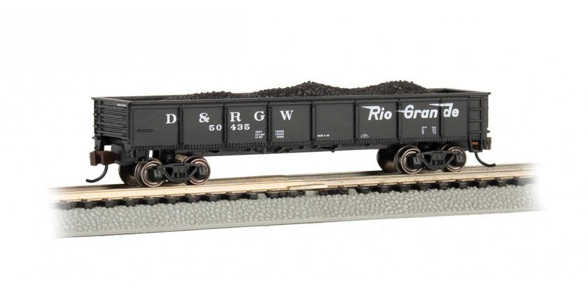 Bachmann 17254 40' Steel Gondola with Load - Ready to Run -- Denver & Rio Grande Western #50435 (black, Flying Grande Logo), N Scale