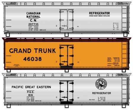 Accurail HO 8180 40' Wood Reefer Set, Canadian National/Grand Trunk/Pacific Great Eastern #207735/46038/816 (3-Pack) | 61.18