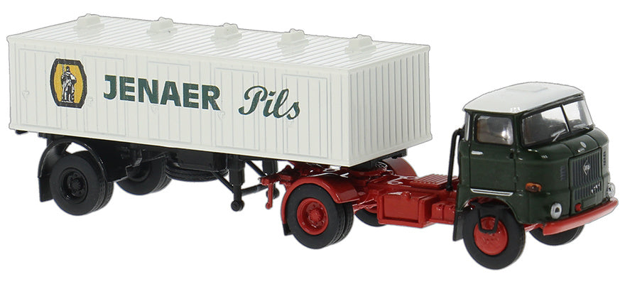 PREORDER Brekina HO 71220 1965 IFA W 50 Tractor with Beer Trailer, German Jenaer
