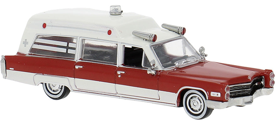PREORDER Brekina HO 19776 1966 Cadillac Meteor Ambulance, White Red