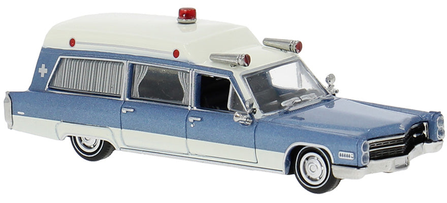 PREORDER Brekina HO 19777 1966 Cadillac Meteor Ambulance, White Blue