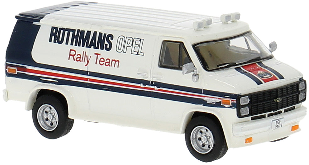 PREORDER Brekina HO 18257 1970s GMC Verdura Cargo Van, Rothmans Opel Teams