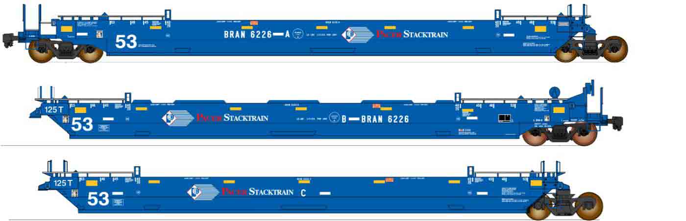 PREORDER Intermountain HO 47351-11 Maxi IV Well Car Set, Pacer Stacktrain #6240 (3-Pack)