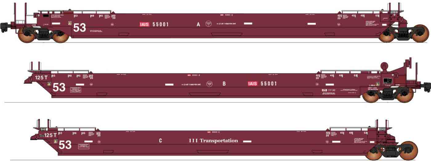 PREORDER Intermountain HO 47354-05 Maxi IV Well Car Set, Iowa Interstate #55001 (3-Pack)
