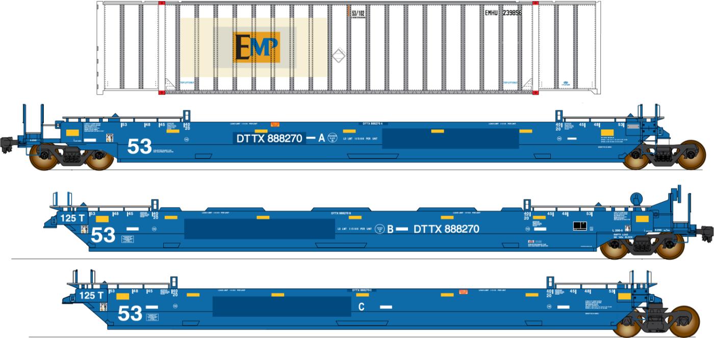 PREORDER Intermountain HO 47356C-01 Maxi IV Well Car & Container Car Set, TTX ex BRAN #888340 (3-Pack)