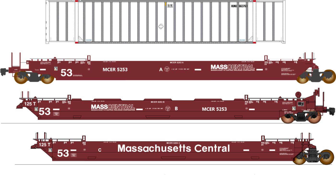 PREORDER Intermountain HO 47357C-01 Maxi IV Well Car & Container Car Set, Mass Central #5254 (3-Pack)