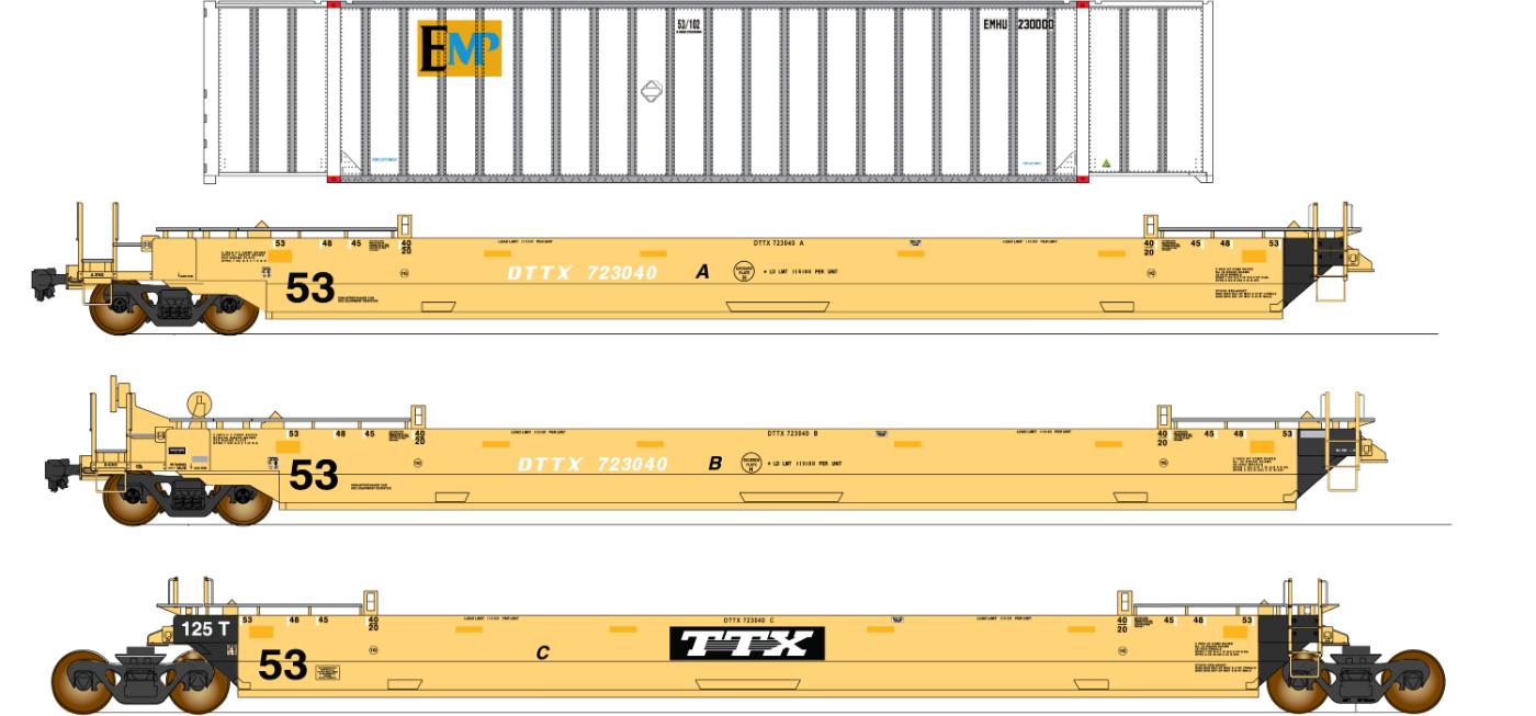 PREORDER Intermountain HO 47359C-01 Maxi IV Well Car & Container Car Set, TTX FP #723444 (3-Pack)