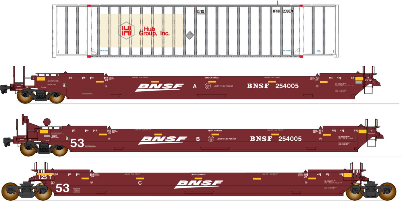 PREORDER Intermountain HO 47366C-01 Maxi IV Well Car & Container Car Set, Burlington Northern Santa Fe #254003 (3-Pack)