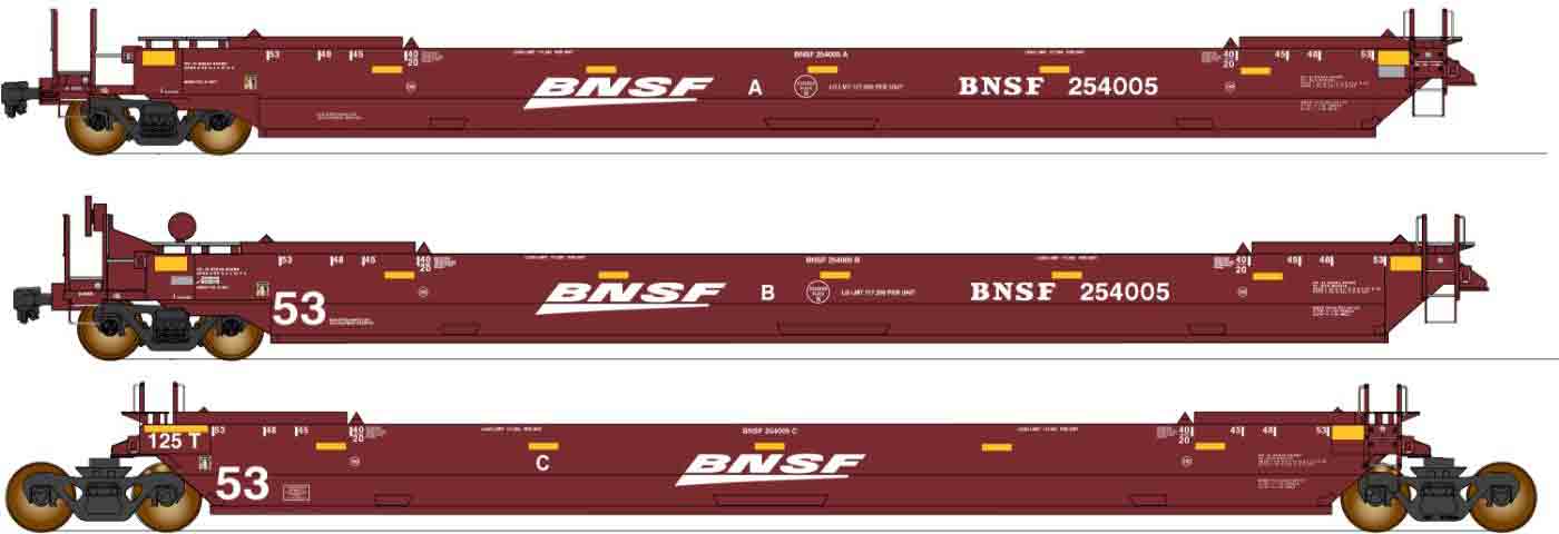 PREORDER Intermountain HO 47366-11 Maxi IV Well Car Set, Burlington Northern Santa Fe #254239 (3-Pack)