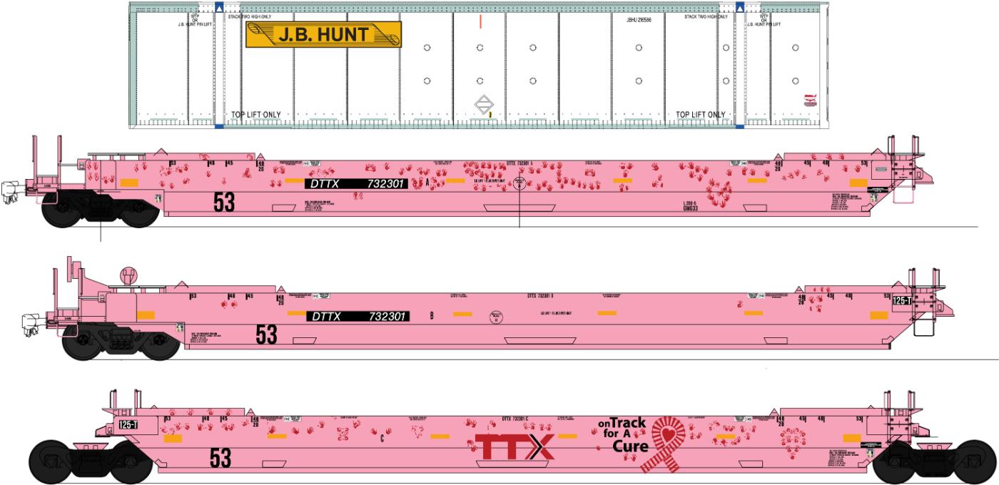PREORDER Intermountain HO 47371C-02 Maxi IV Well Car & Container Car Set, TTX On Track For a Cure #57390 (3-Pack)