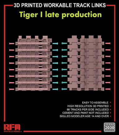 Ryefield Model 2030 3D Printed Workable Tracks Tiger I late