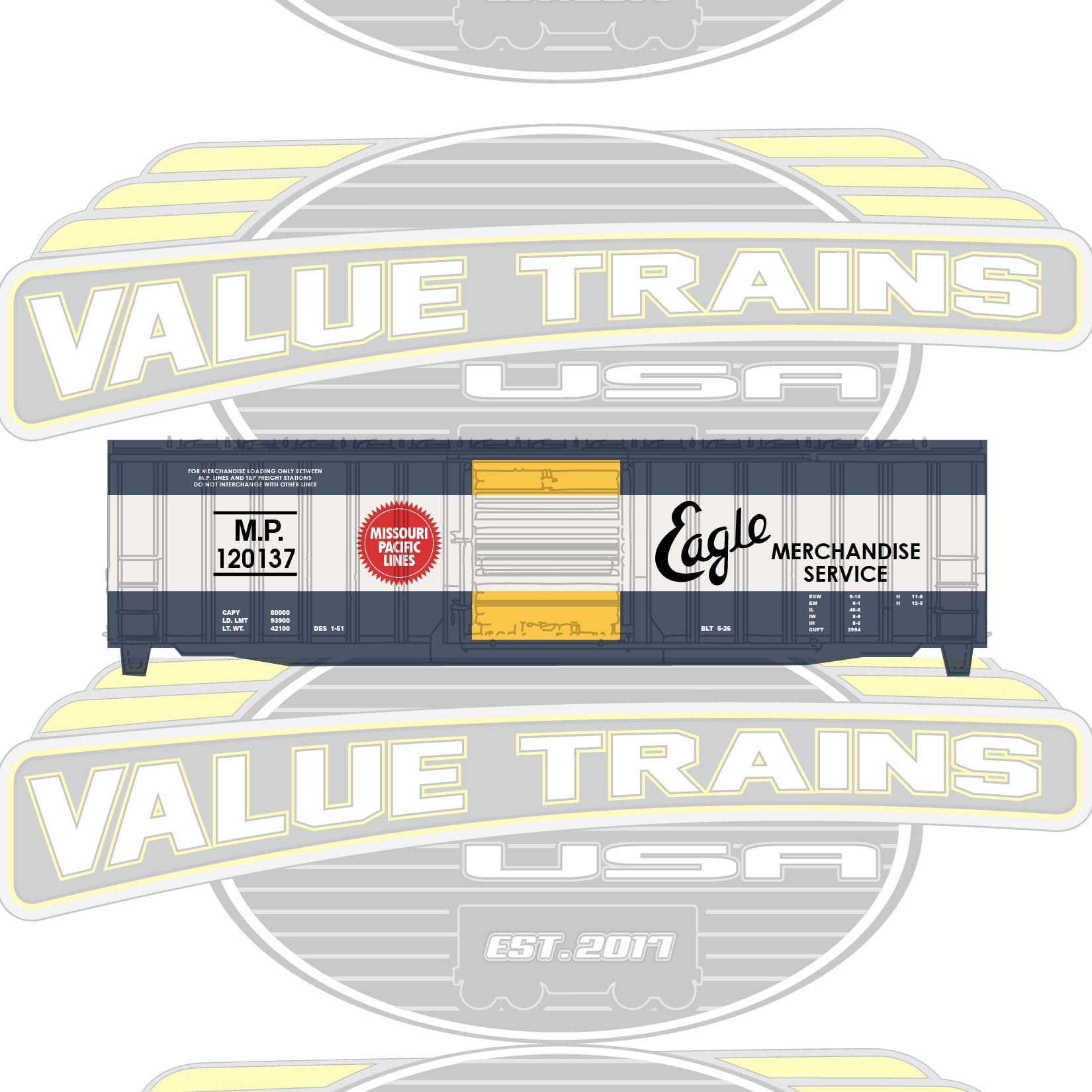 Value Trains USA HO 10062 Boxcar, Missouri Pacific Eagle #120137