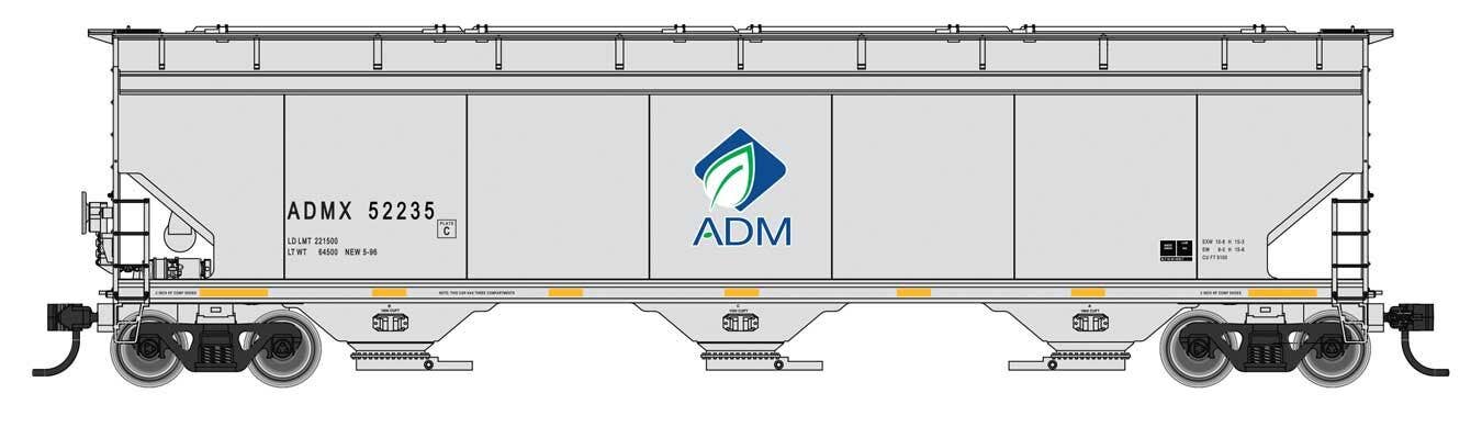 PREORDER Walthers Mainline HO 910-7737 60' NSC 5150 3-Bay Covered Hopper, Archer-Daniels-Midland #52235