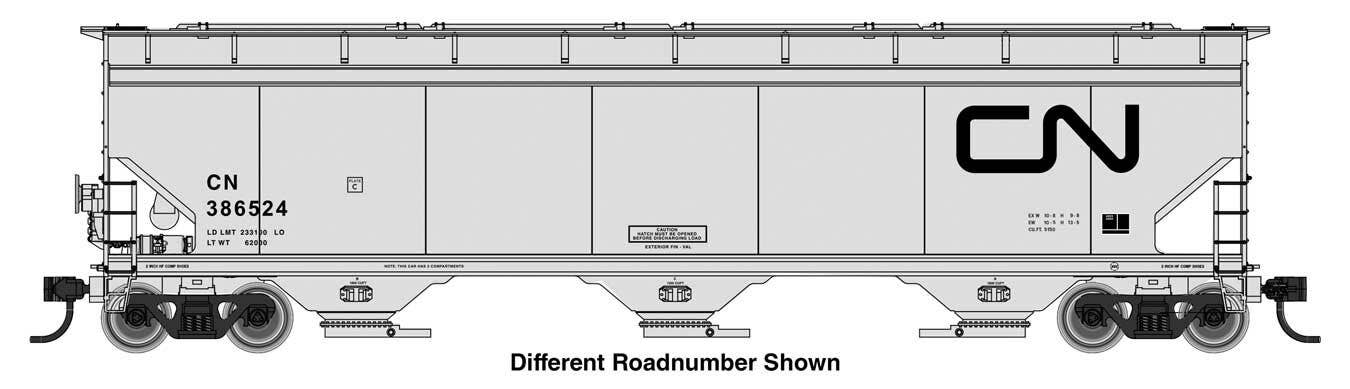 PREORDER Walthers Mainline HO 910-7744 60' NSC 5150 3-Bay Covered Hopper, Canadian National #386555