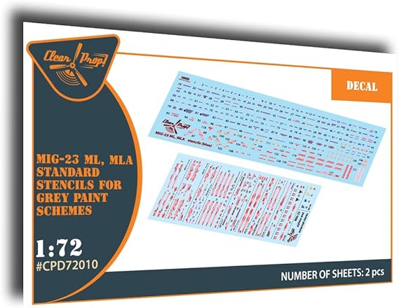 Clear Prop 1/72 MiG-23ML, MLA standard stencils for grey paint schemes, for Clear Prop and other