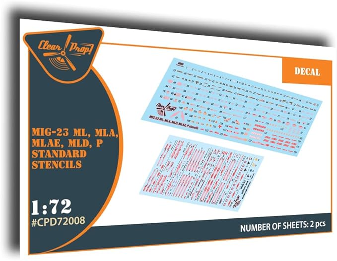 Clear Prop 1/72 MiG-23ML, MLA, MLD, P, MLAE standard stencils, for Clear Prop and other