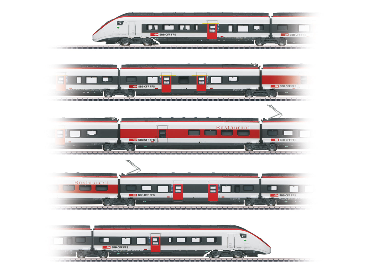 PREORDER Marklin HO 39812 Class RABe 501 Giruno High-Speed Rail Car Train Set, Swiss Federal Railway (5-Pack)