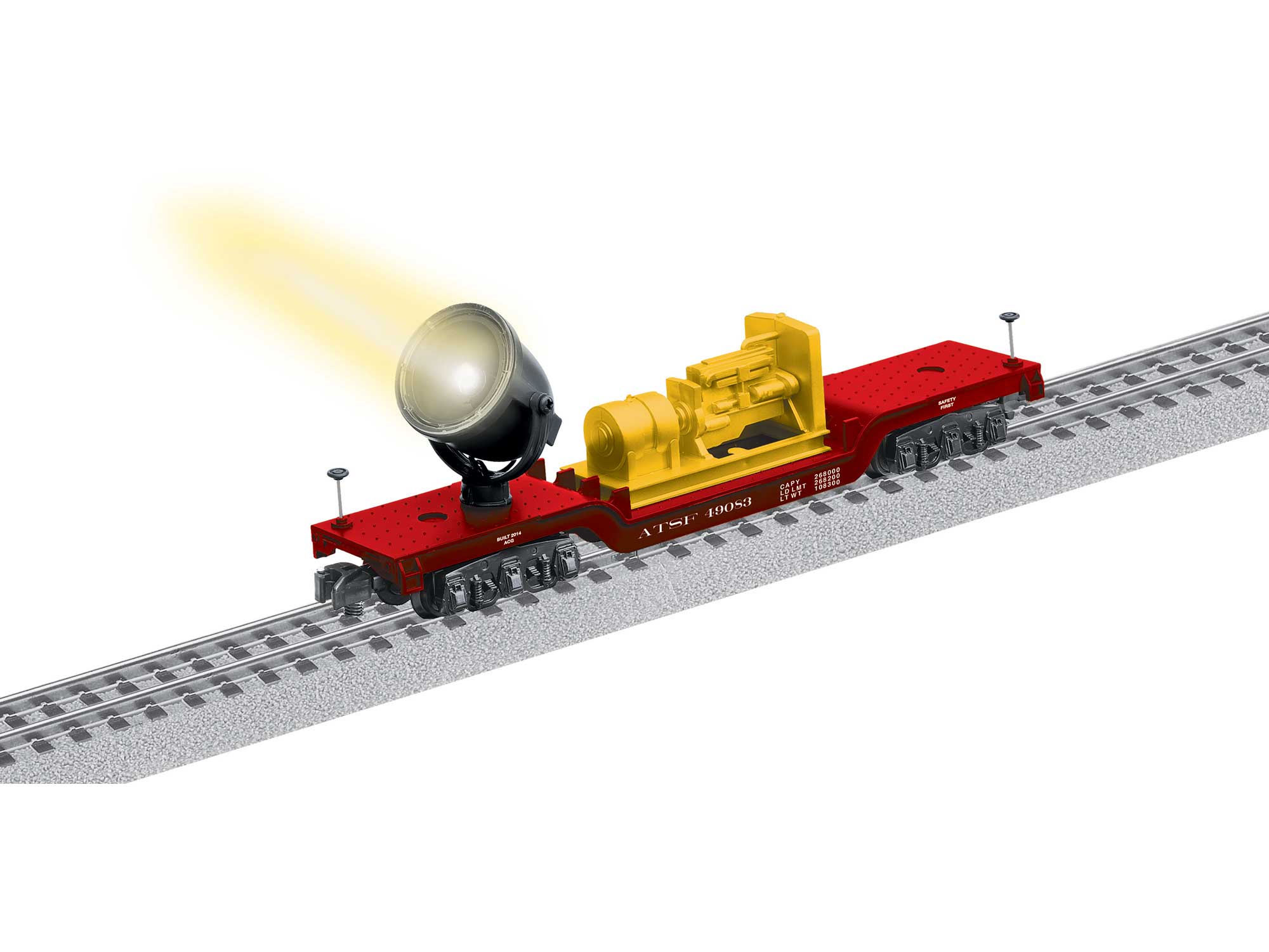 Lionel S 6-49083 American Flyer Depressed Center Searchlight Car, Atchison Topeka & Santa Fe