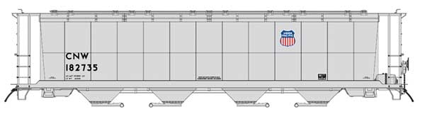 PREORDER Intermountain N 65142 NSC 59' 4550 Cubic Foot Cylindrical Hopper with Trough Hatch, Chicago & North Western UP Shield