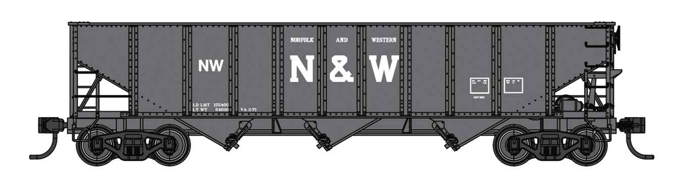PREORDER Walthers Mainline HO 910-56749 70-Ton AAR 3-Bay Open Hopper, Norfolk & Western #104475