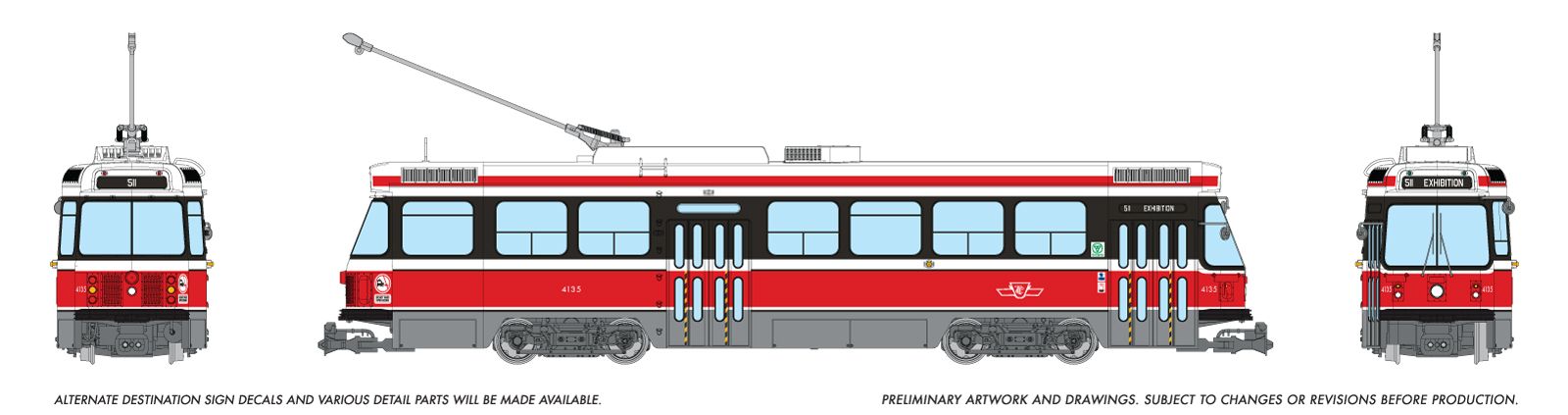 PREORDER Rapido HO 702005 Canadian Light Rail Vehicle, Toronto Transit Commission #4135