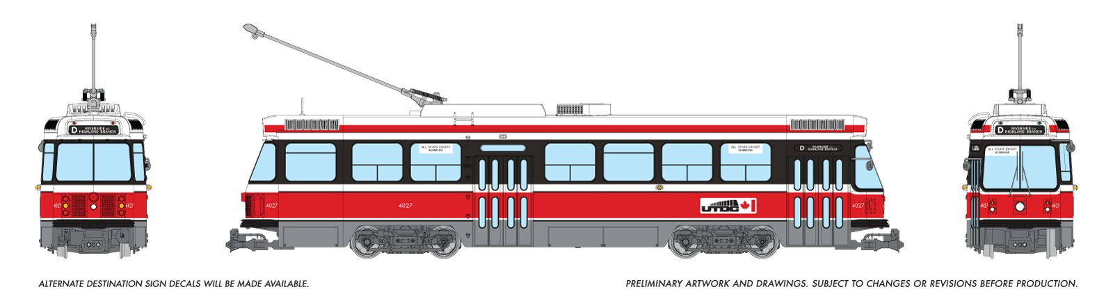 PREORDER Rapido HO 702007 Canadian Light Rail Vehicle, Urban Transportation Development Corporation Boston #4027