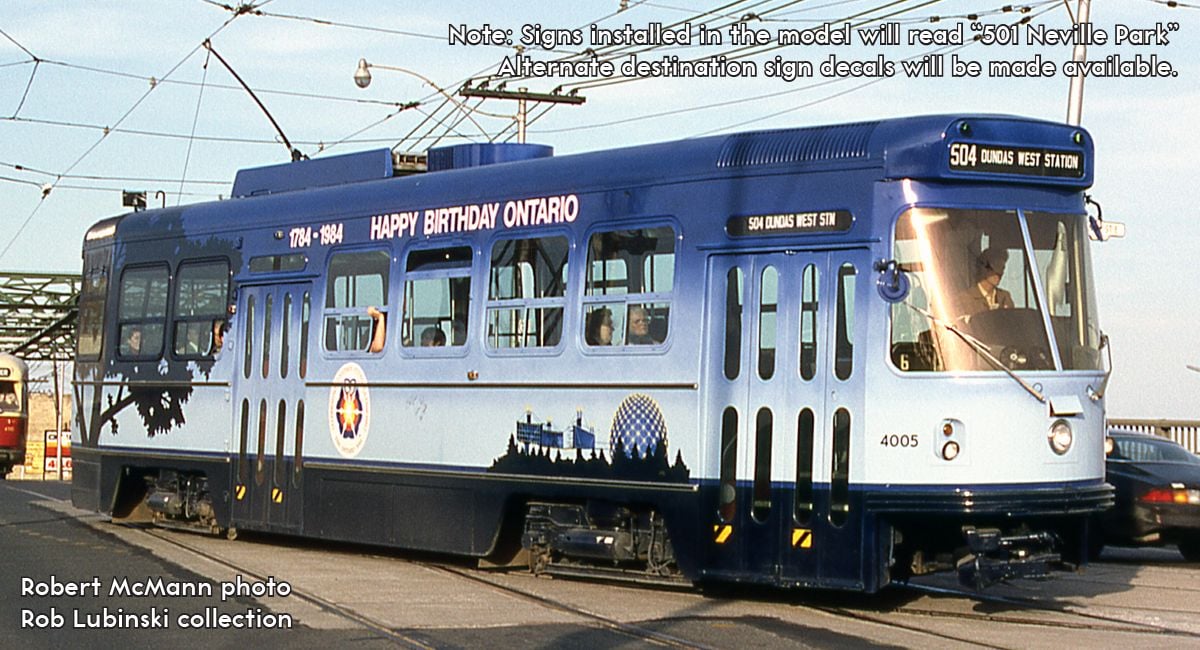 PREORDER Rapido HO 702517 Canadian Light Rail Vehicle, Toronto Transit Commission #4005 (DCC & Sound Equipped)