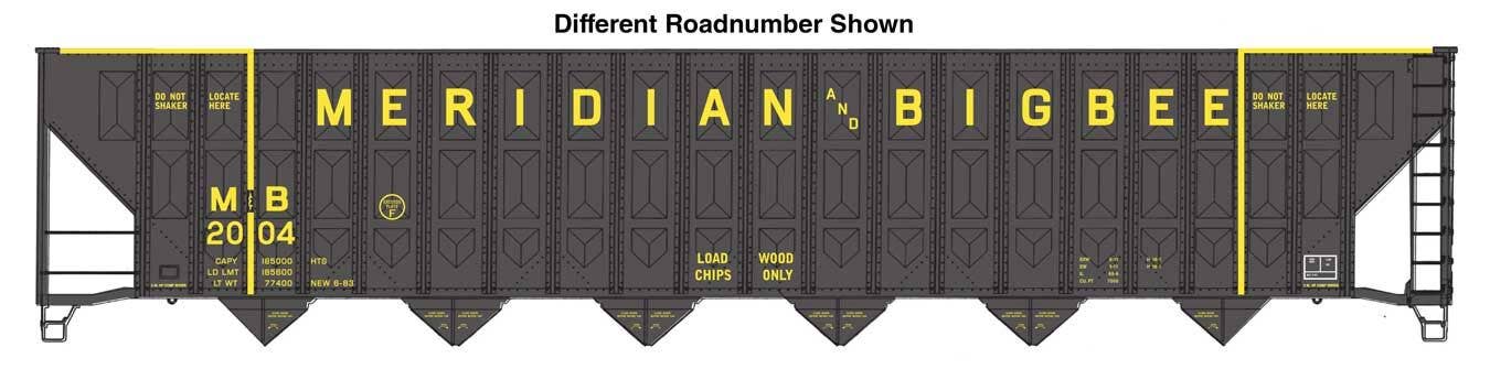 PREORDER Walthers Mainline HO 910-56351 73' Greenville 7,000 Cubic Foot Wood Chip Hopper, Meridian & Bigbee #2012