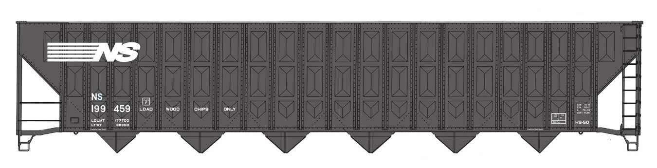 PREORDER Walthers Mainline HO 910-56358 73' Greenville 7,000 Cubic Foot Wood Chip Hopper, Norfolk Southern #199459