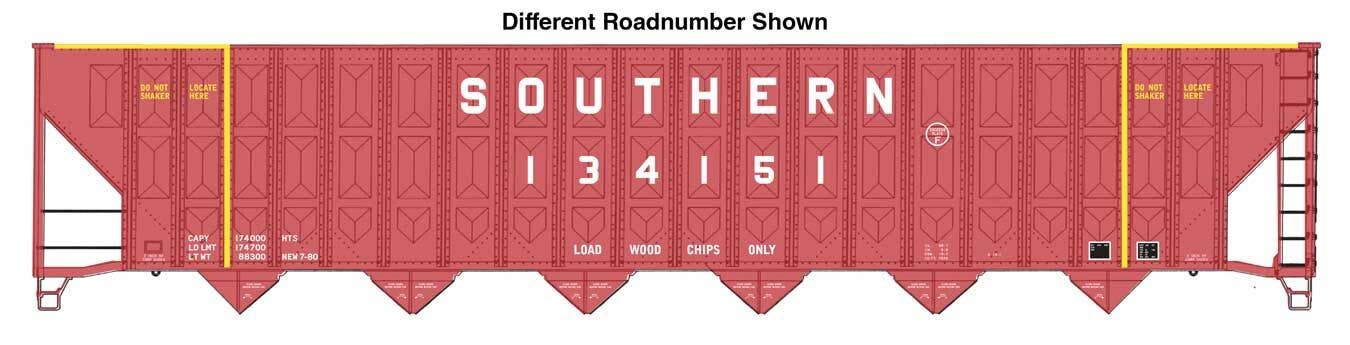 PREORDER Walthers Mainline HO 910-56367 73' Greenville 7,000 Cubic Foot Wood Chip Hopper, Southern #134343