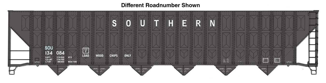 PREORDER Walthers Mainline HO 910-56371 73' Greenville 7,000 Cubic Foot Wood Chip Hopper, Southern #134195