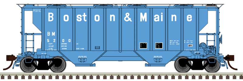 Atlas 20007115  Portec 3000 2-Bay Covered Hopper - Ready to Run - Master(R) Plus -- Boston & Maine #5200 (blue, white), HO Scale
