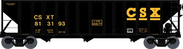 Bowser 43519 HO 100-Ton 3-Bay Open Hopper - Ready to Run - Executive Line -- CSX #808283 (Bethlehem & Raceland Recondition, black, yellow)