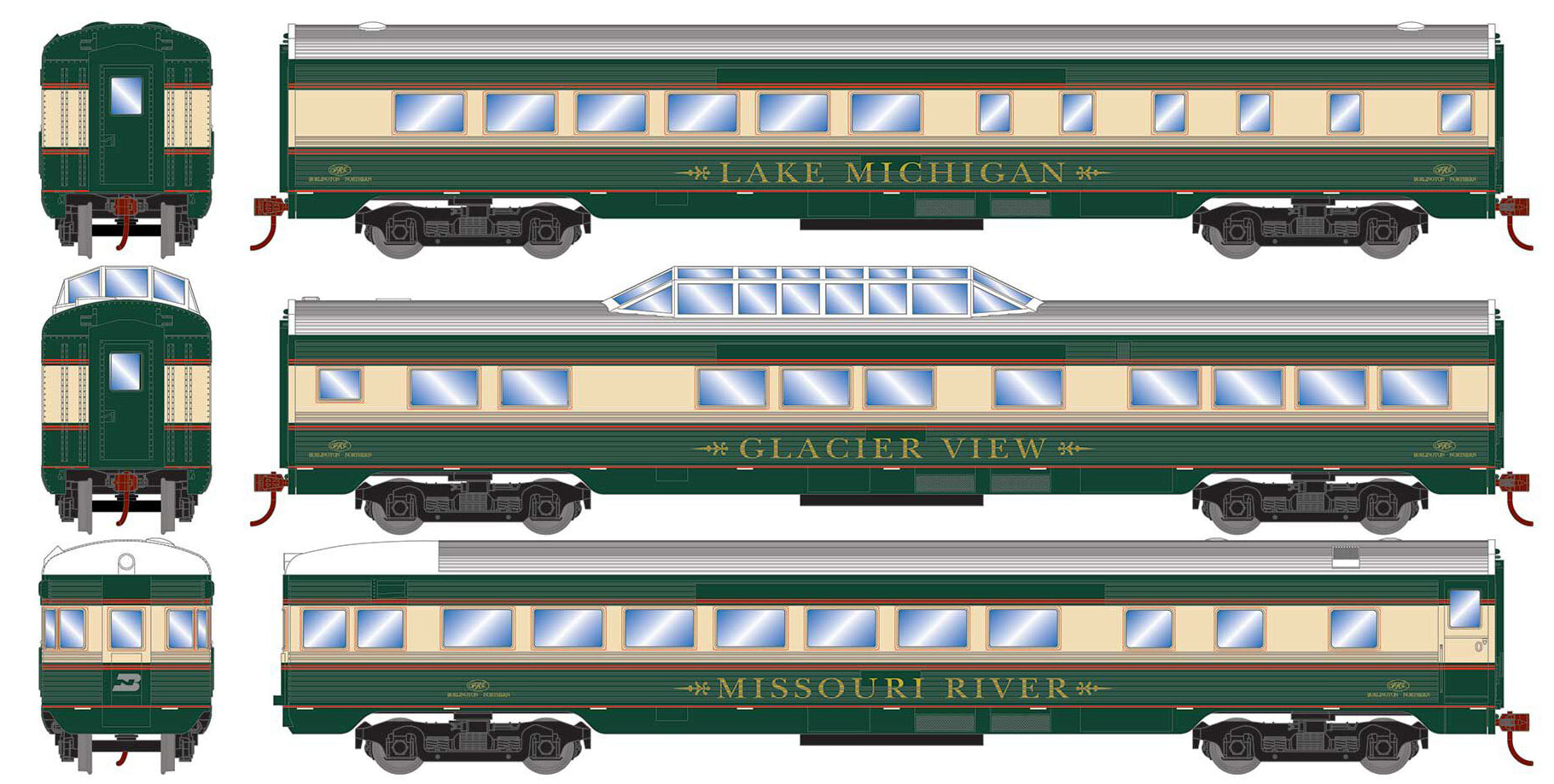 Roundhouse HO 79123 Streamlined Passenger Set, Burlington Northern #1 (3)